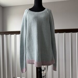 Talbots XL Blue Pink Cable Knit Sweater Linen Cotton Blend Preppy Fisherman Boho